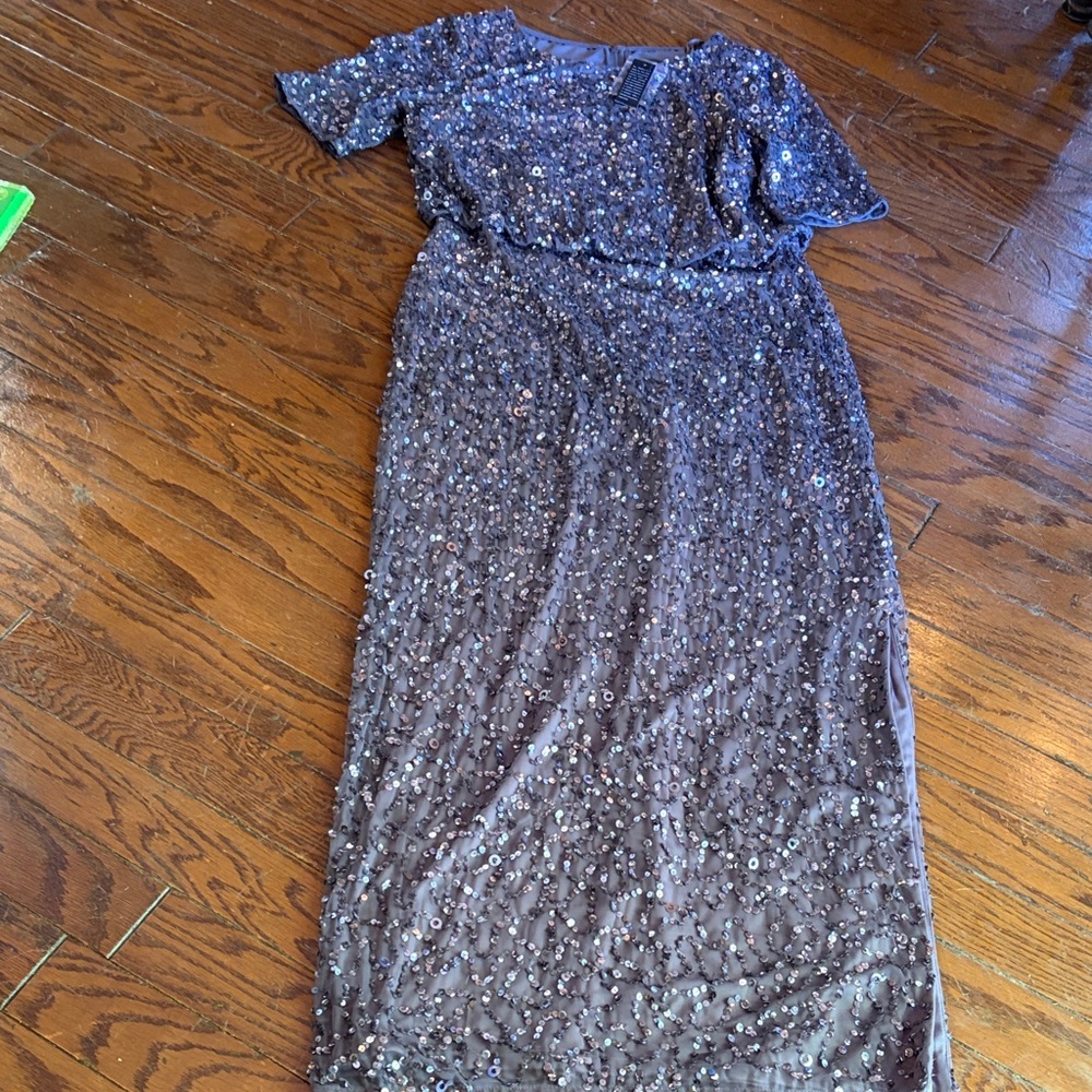 Adrianna Papell Gunmetal Sequin Mother of the Bride  Wedding Dress 14